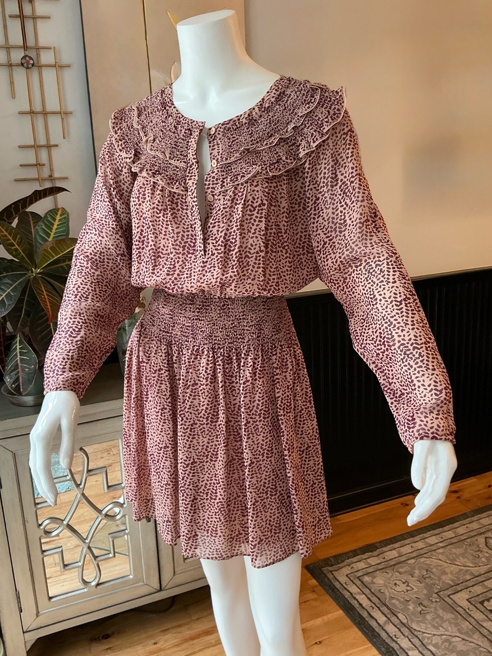 Joie Silk Dolly Festival Western Mini Dress Animal Print Boho Cowgirl Flare XS